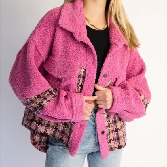 Vici Pink and Multicolor Sherpa Jacket - Picture 1 of 5